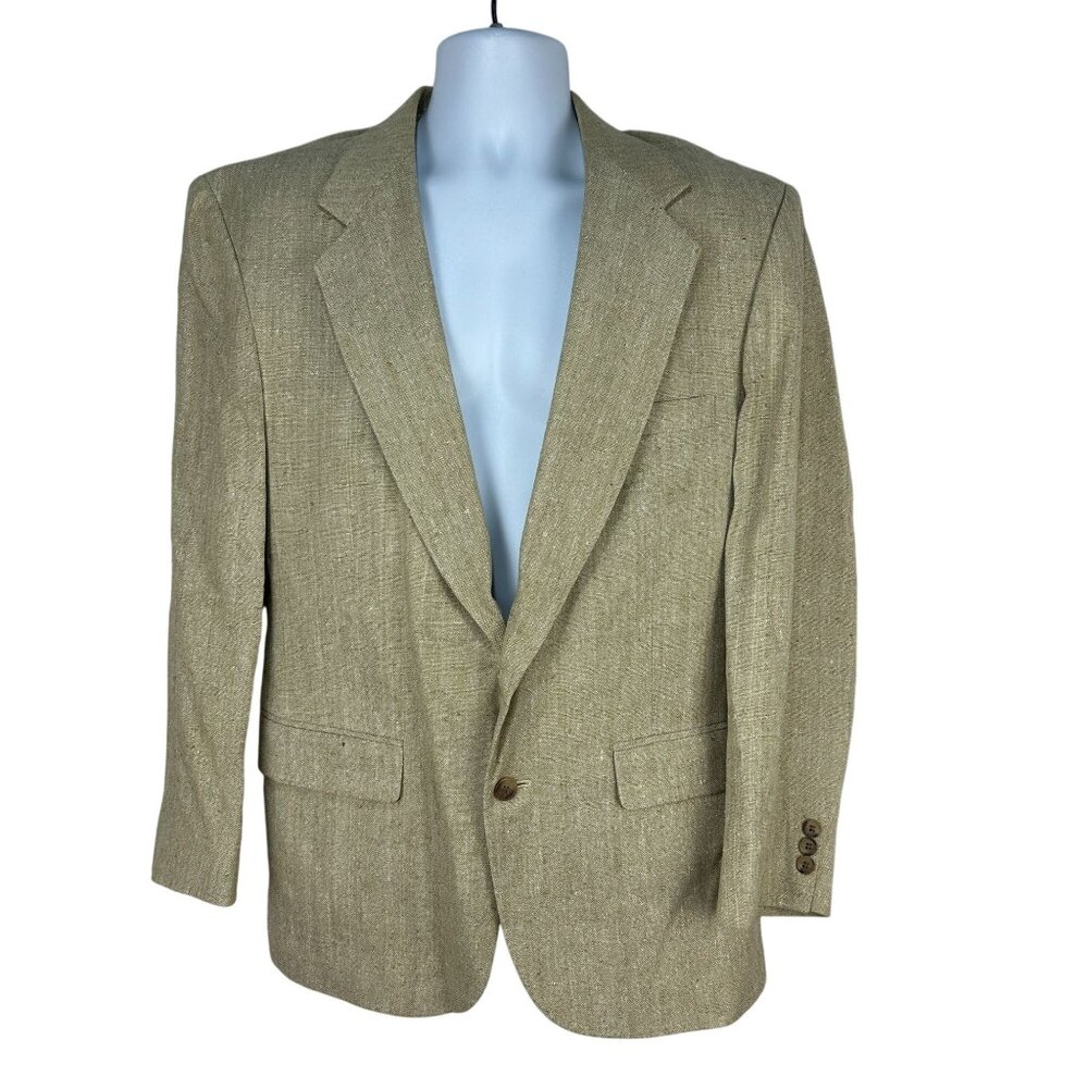 Towncraft Mens Beige Wool Blend Blazer 40S 2 Button Notch Lapel Single Vent